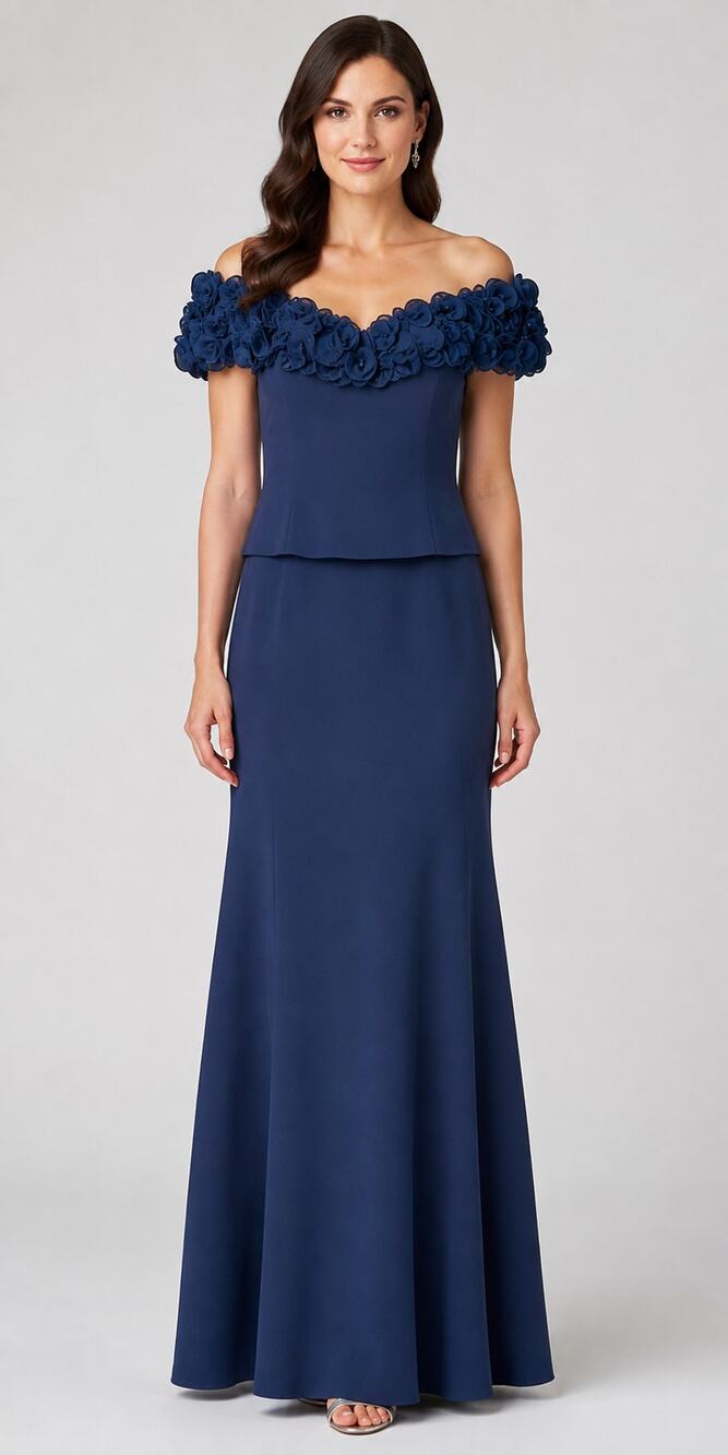 Alexander Daymor Petite Off The Shoulder Formal Gown Dress 2003 Blue Women Sz 10